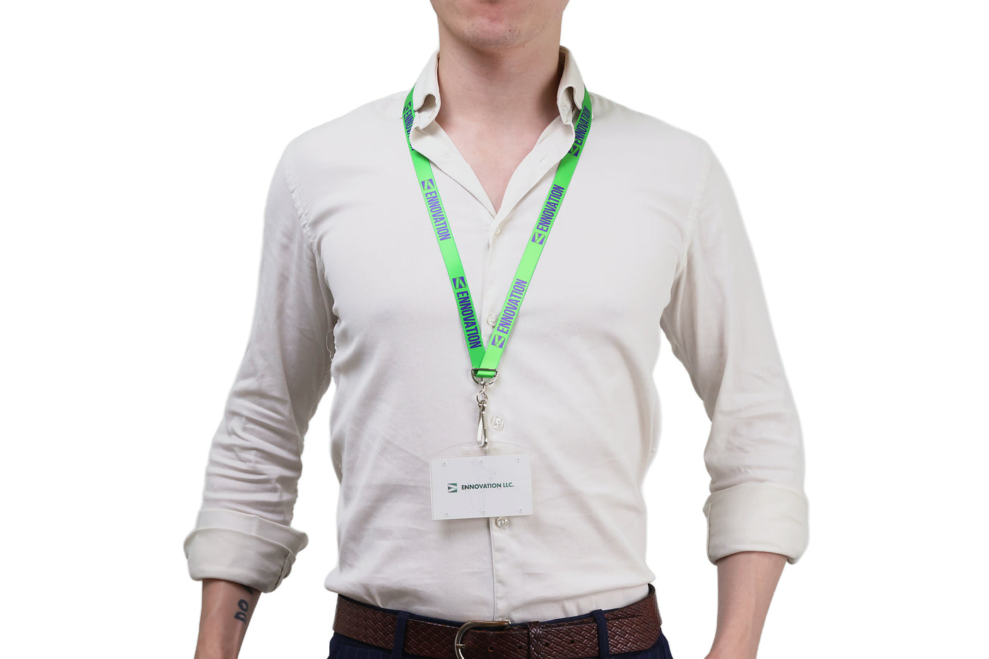 Double bulldog clip badge attachment on Ehua Lanyard