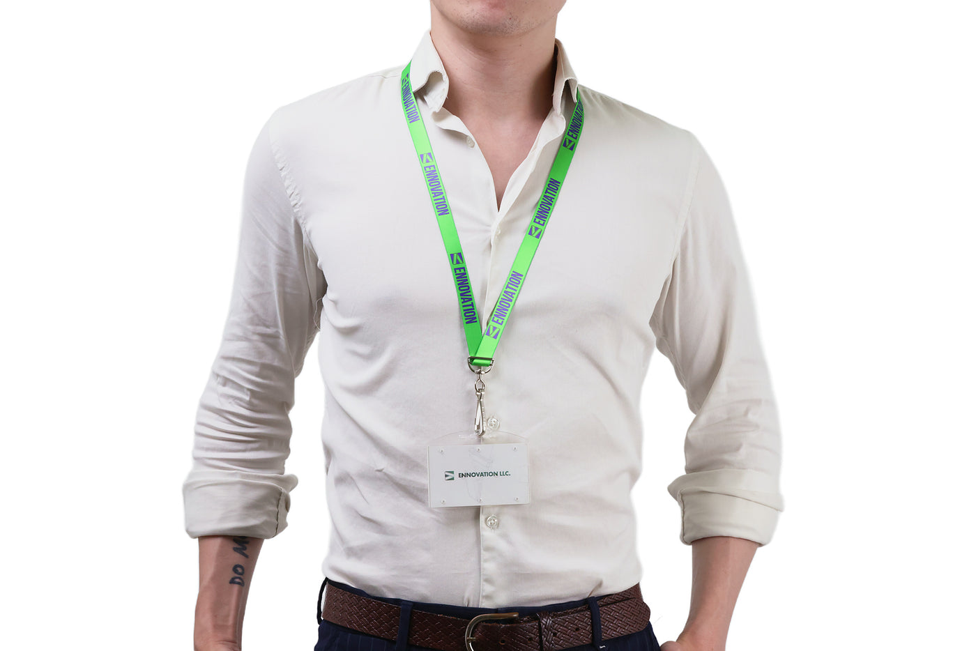 Double bulldog clip badge attachment on Ehua Lanyard