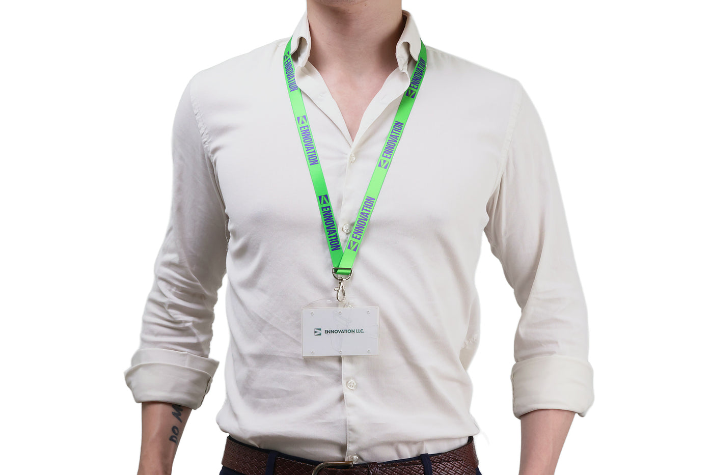 Double bulldog clip badge attachment on Ehua Lanyard