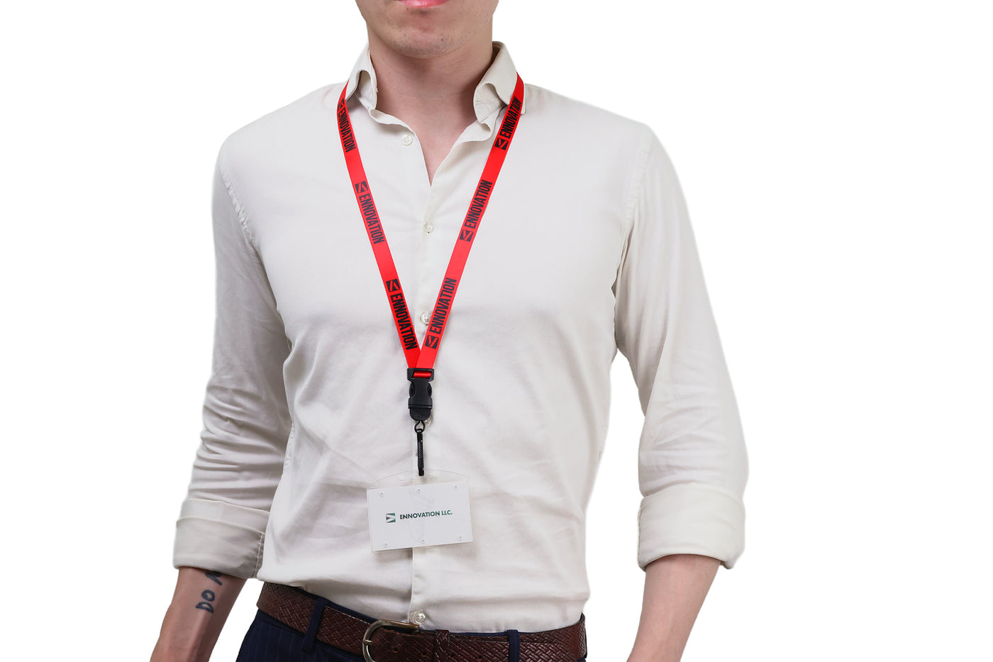 Double bulldog clip badge attachment on Ehua Lanyard