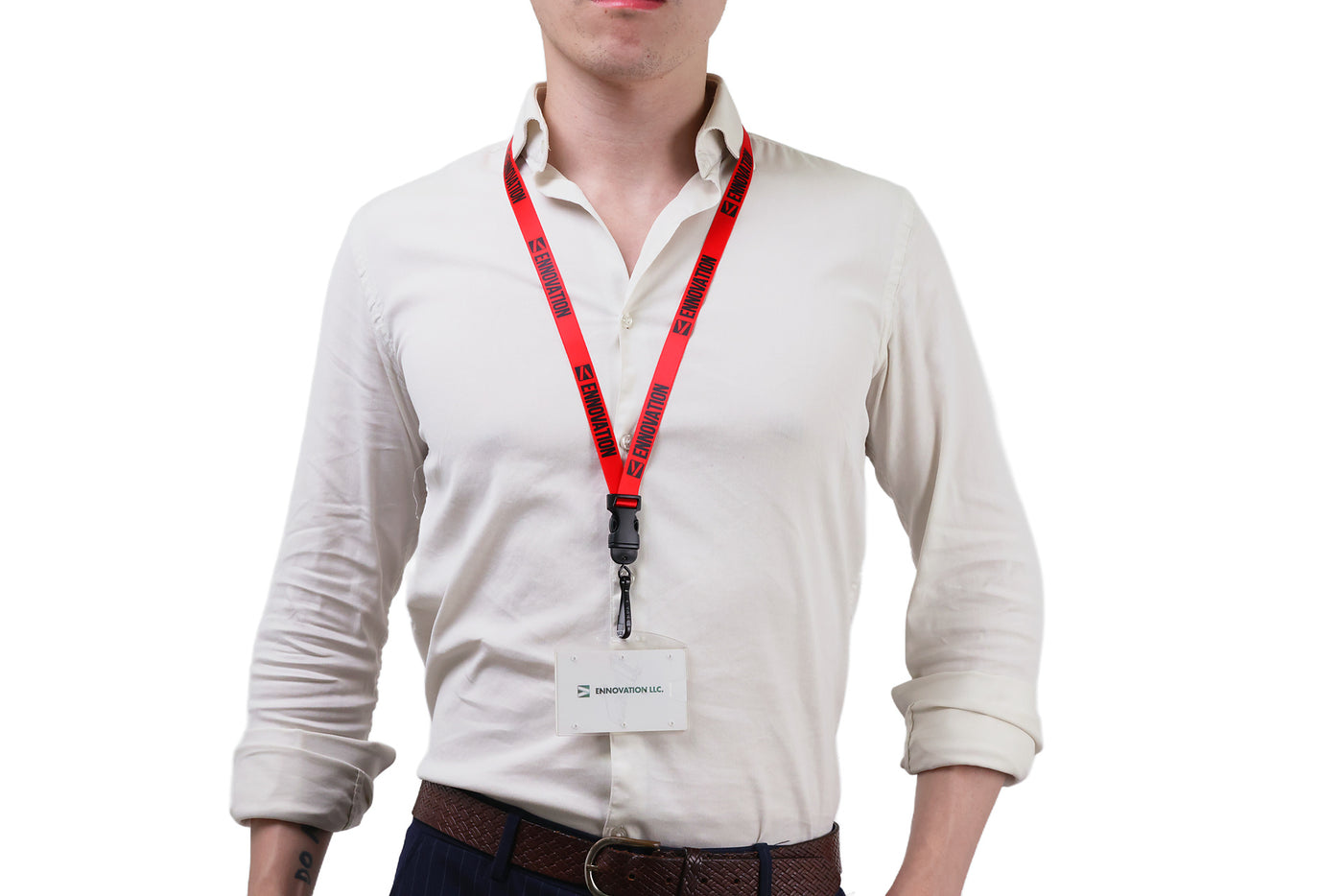 Double bulldog clip badge attachment on Ehua Lanyard