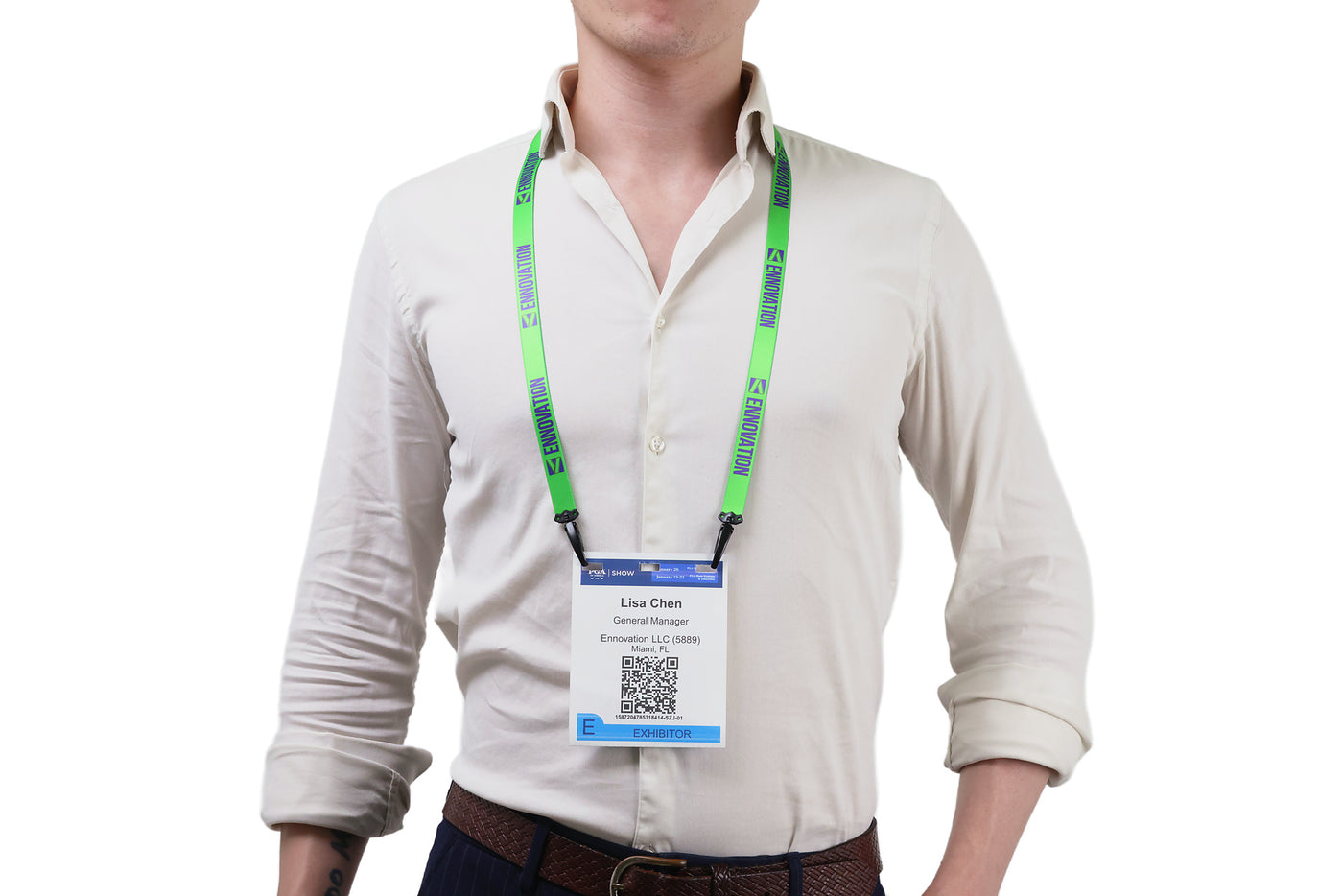 Double bulldog clip badge attachment on Ehua Lanyard