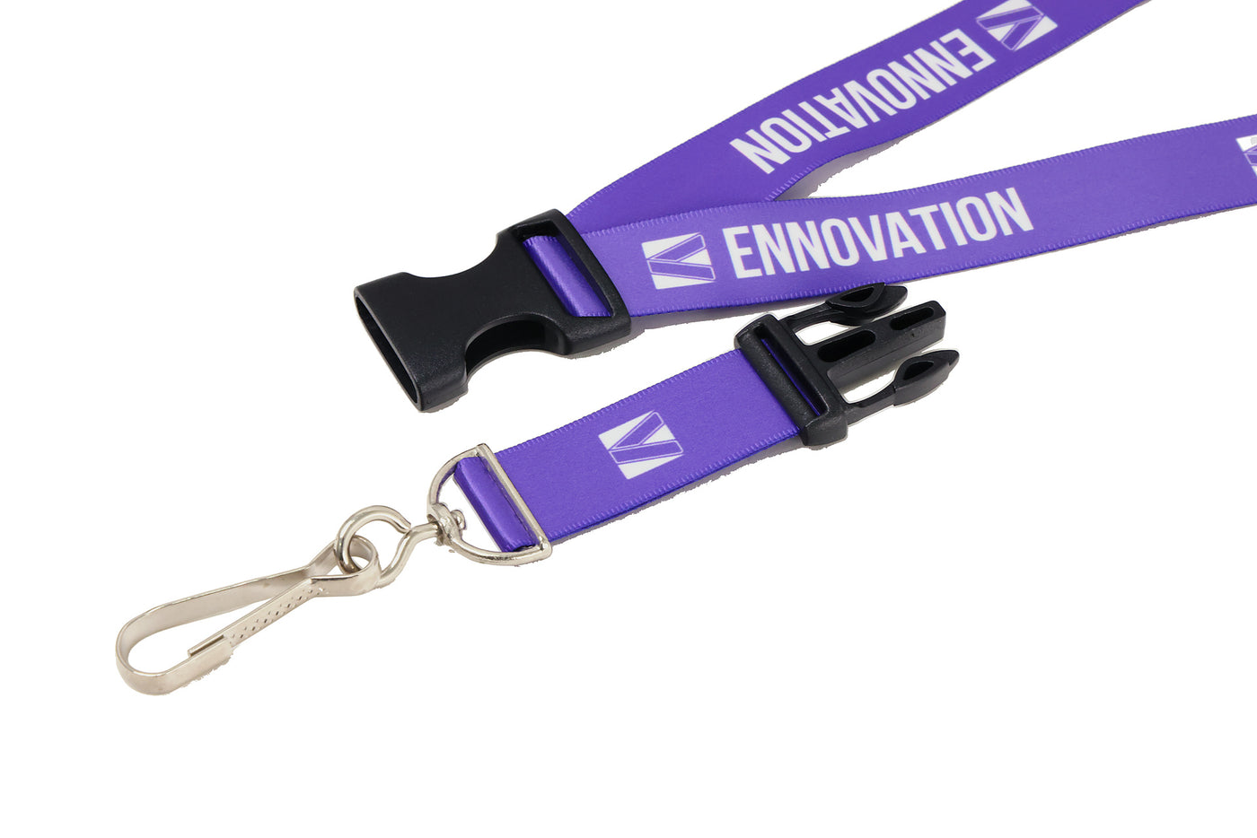 Double bulldog clip badge attachment on Ehua Lanyard