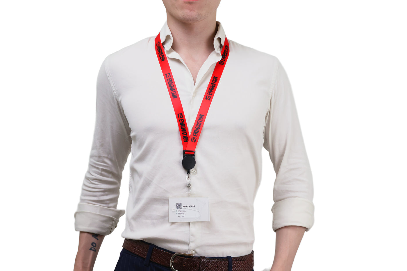 Double bulldog clip badge attachment on Ehua Lanyard