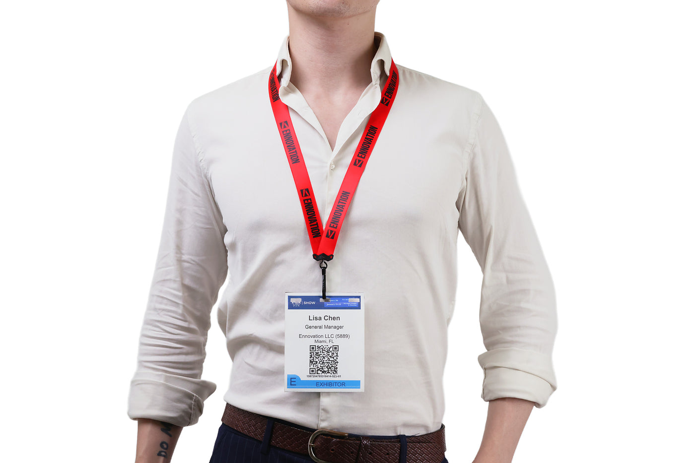 Double bulldog clip badge attachment on Ehua Lanyard