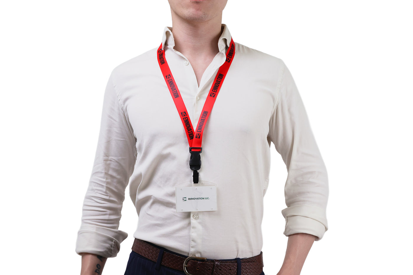 Double bulldog clip badge attachment on Ehua Lanyard