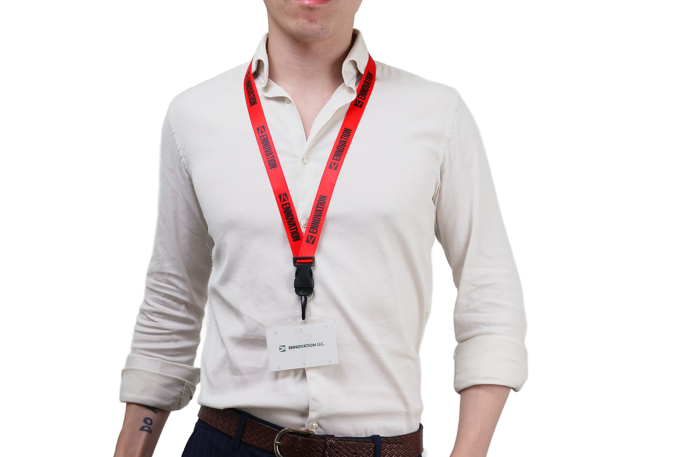 Double bulldog clip badge attachment on Ehua Lanyard