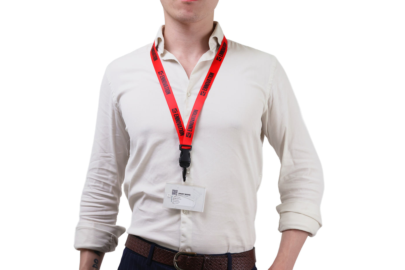Double bulldog clip badge attachment on Ehua Lanyard