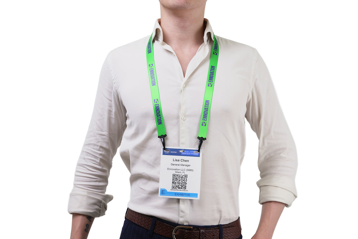 Double bulldog clip badge attachment on Ehua Lanyard