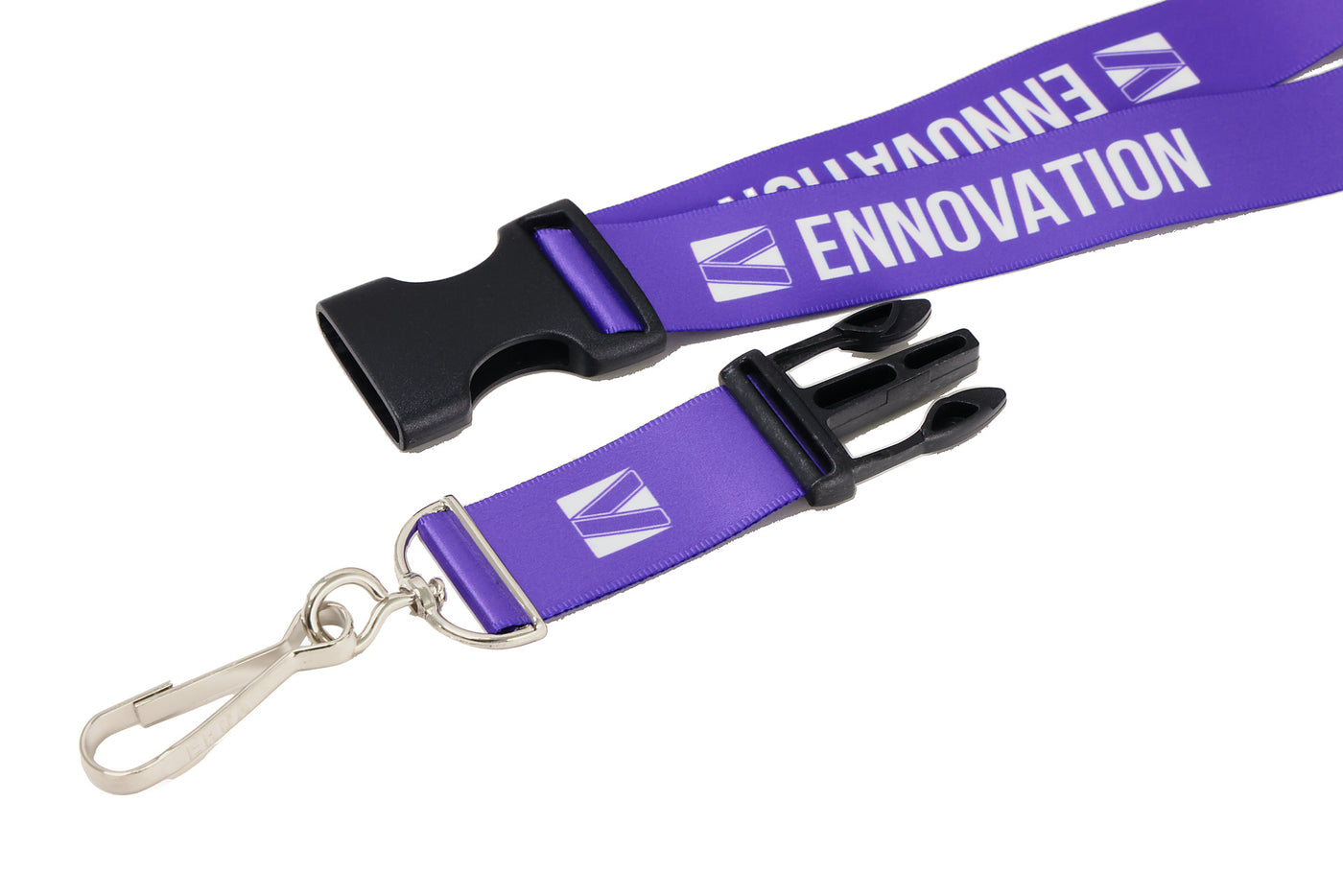 Double bulldog clip badge attachment on Ehua Lanyard