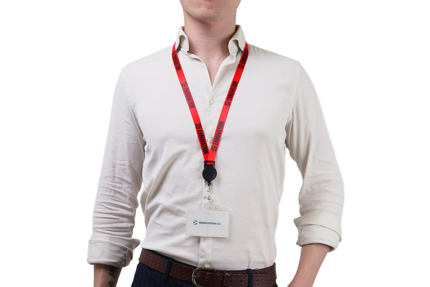 Double bulldog clip badge attachment on Ehua Lanyard