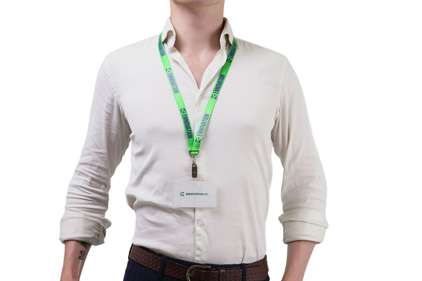 Double bulldog clip badge attachment on Ehua Lanyard