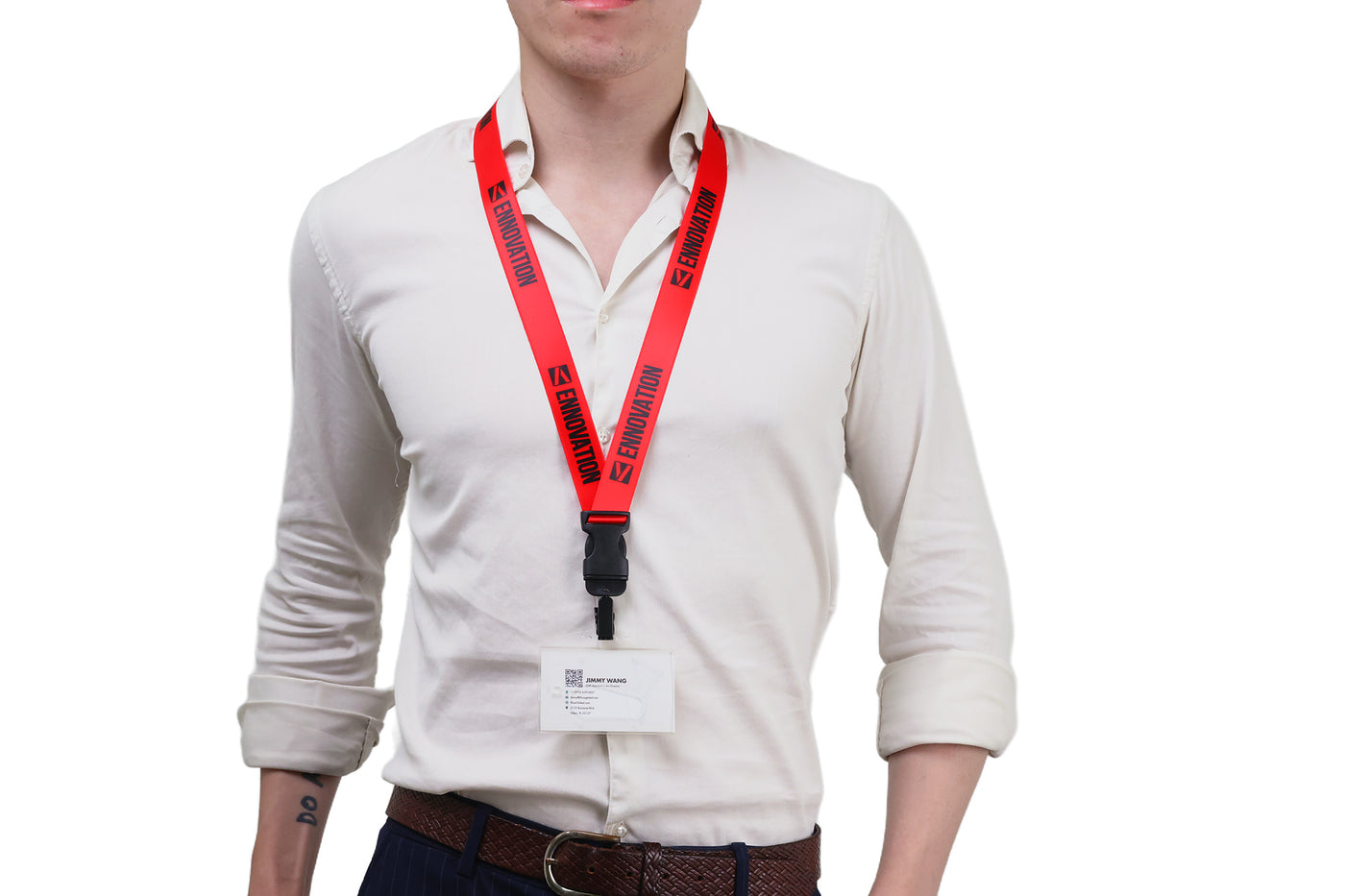 Double bulldog clip badge attachment on Ehua Lanyard