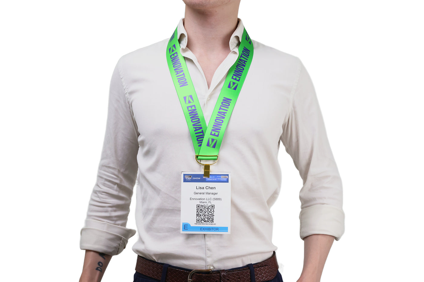 Double bulldog clip badge attachment on Ehua Lanyard