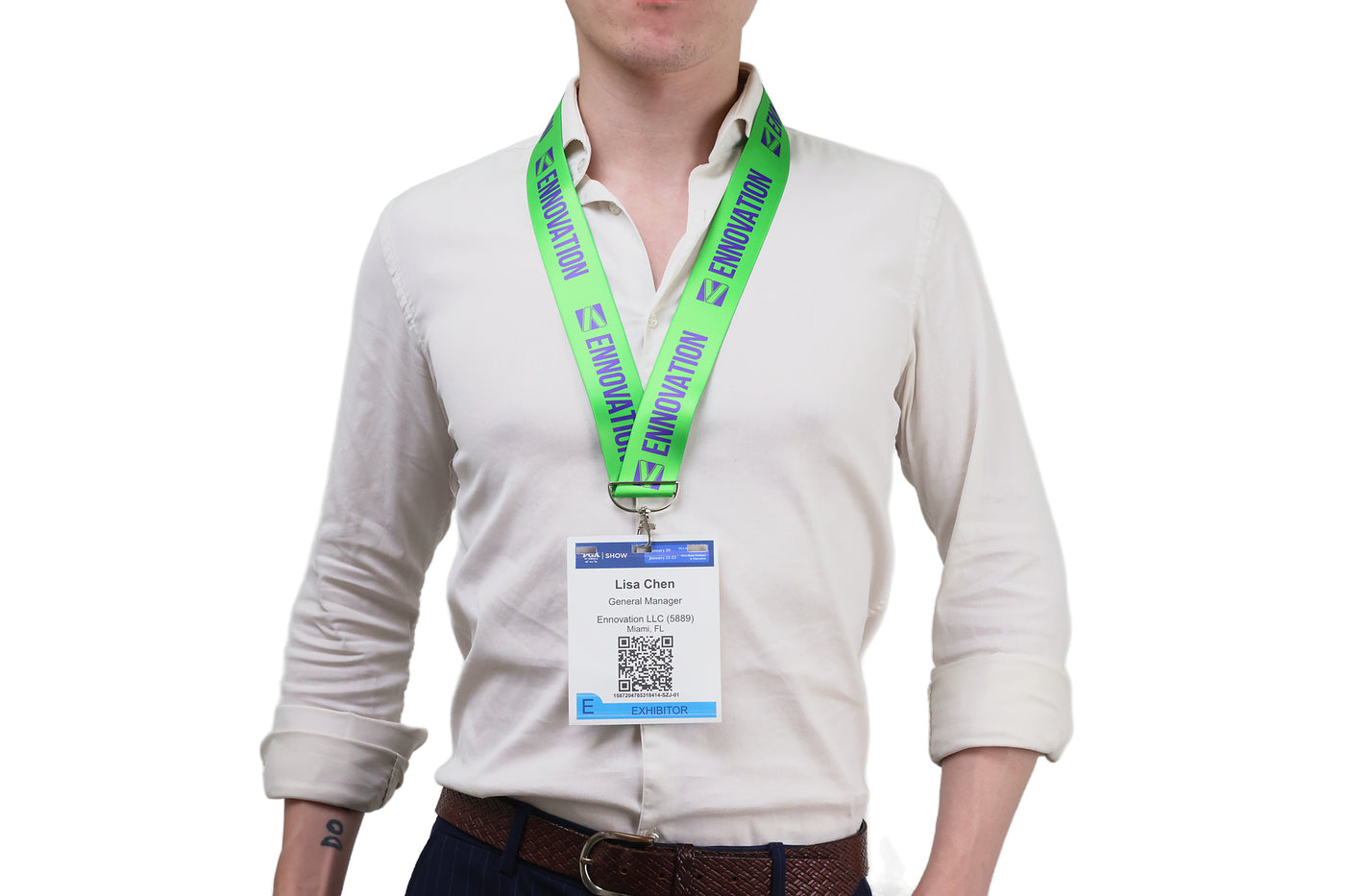 Double bulldog clip badge attachment on Ehua Lanyard